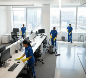 Professional team performing commercial cleaning in an Albany, NY office