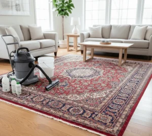 Professional area rug carpet cleaning in a home in Albany, NY