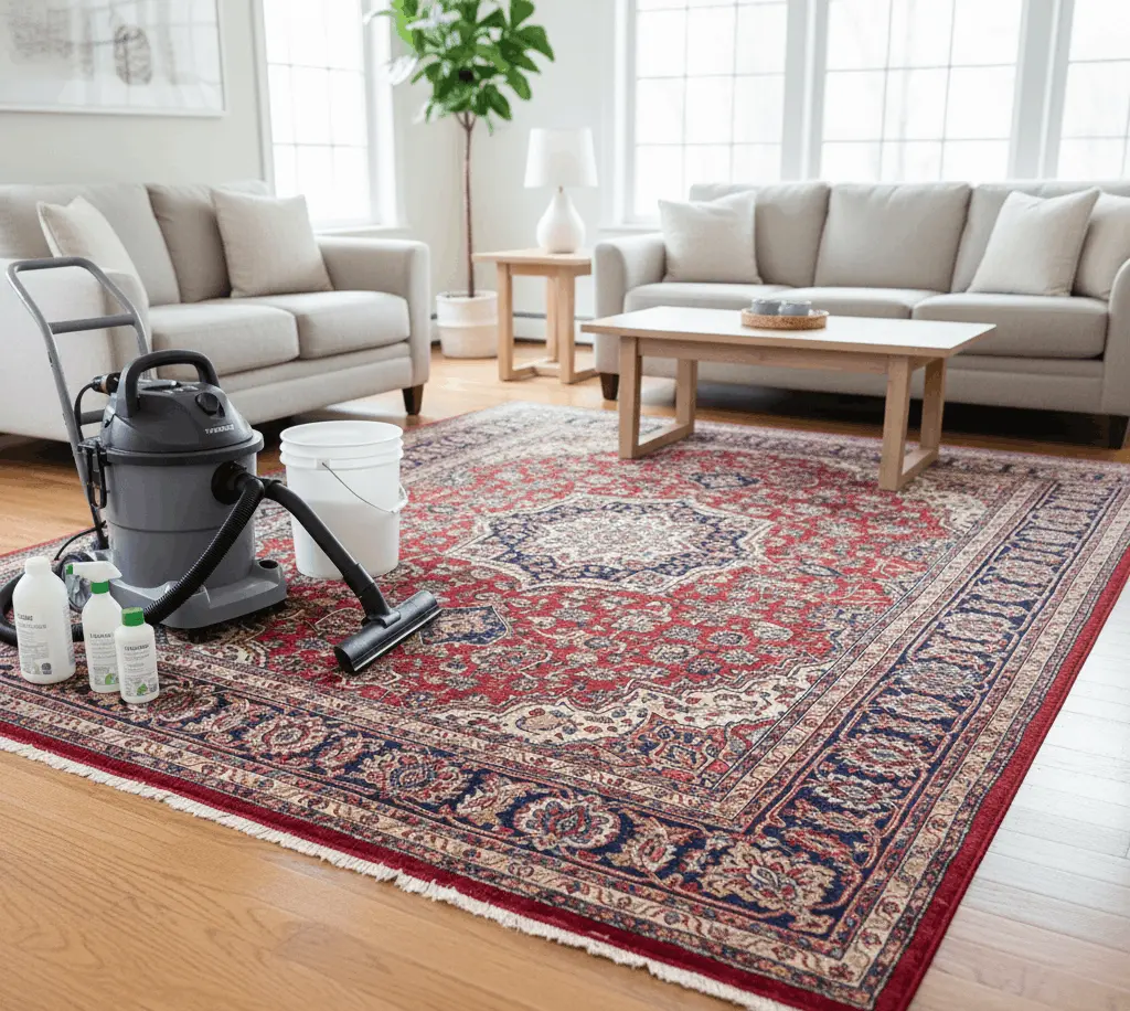 Professional area rug carpet cleaning in a home in Albany, NY