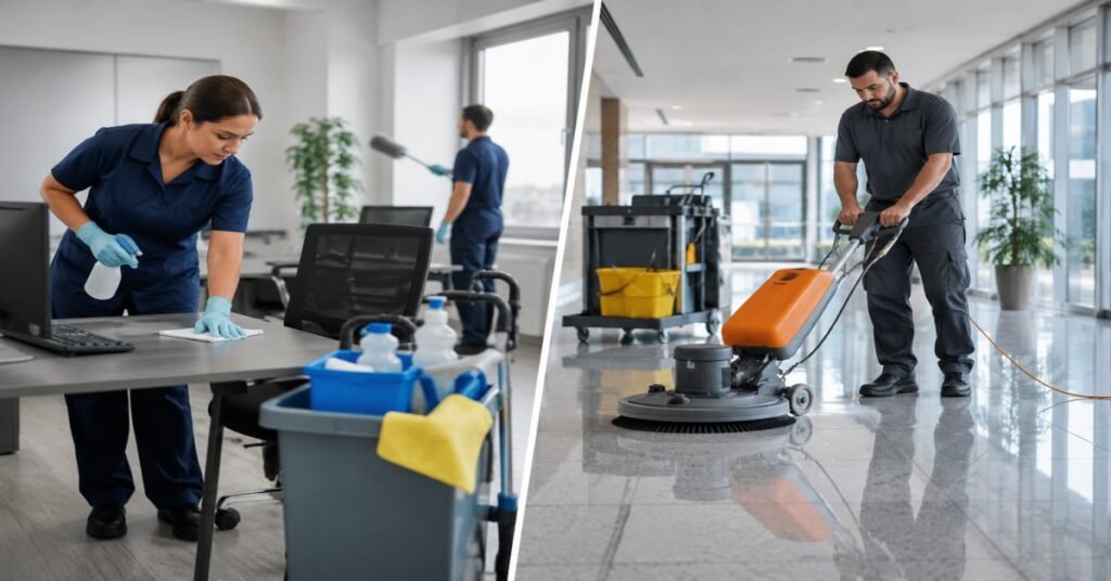 A comparison chart showing janitorial vs commercial cleaning Albany options for offices and local business facilities.