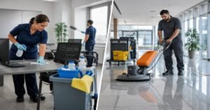 A comparison chart showing janitorial vs commercial cleaning Albany options for offices and local business facilities.