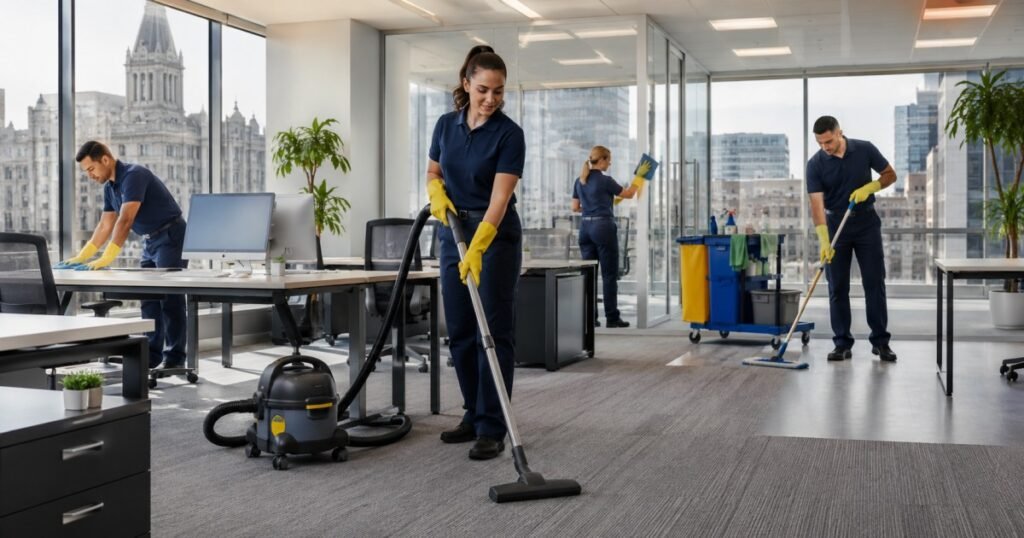 A pristine commercial lobby showcasing the results of a regular office cleaning frequency in Albany NY.