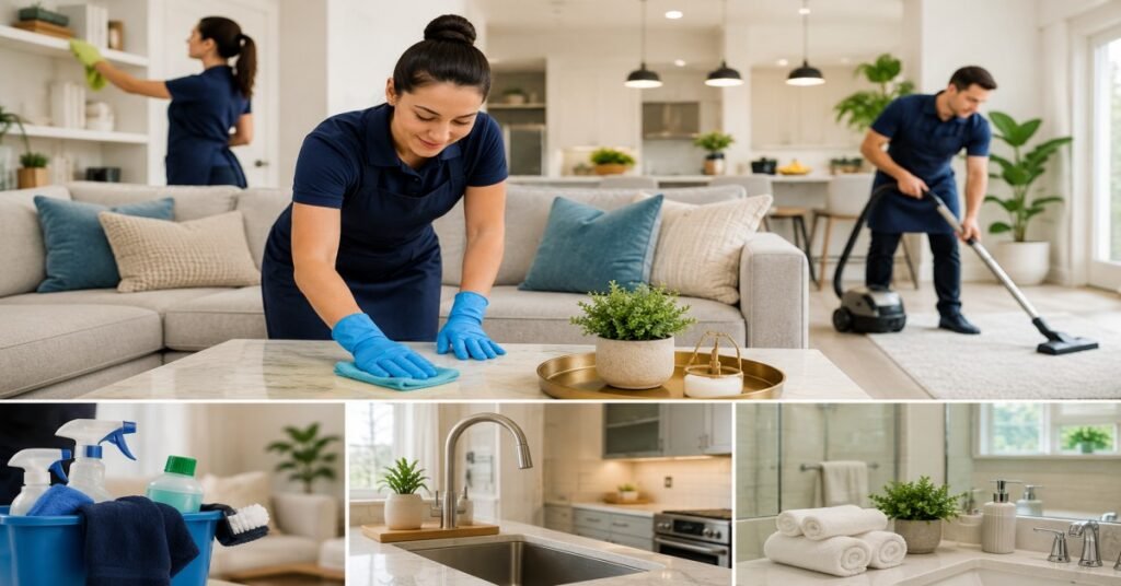 Professional maid team providing premium house cleaning services in Albany NY, showcasing a clean, spotless kitchen and living space.