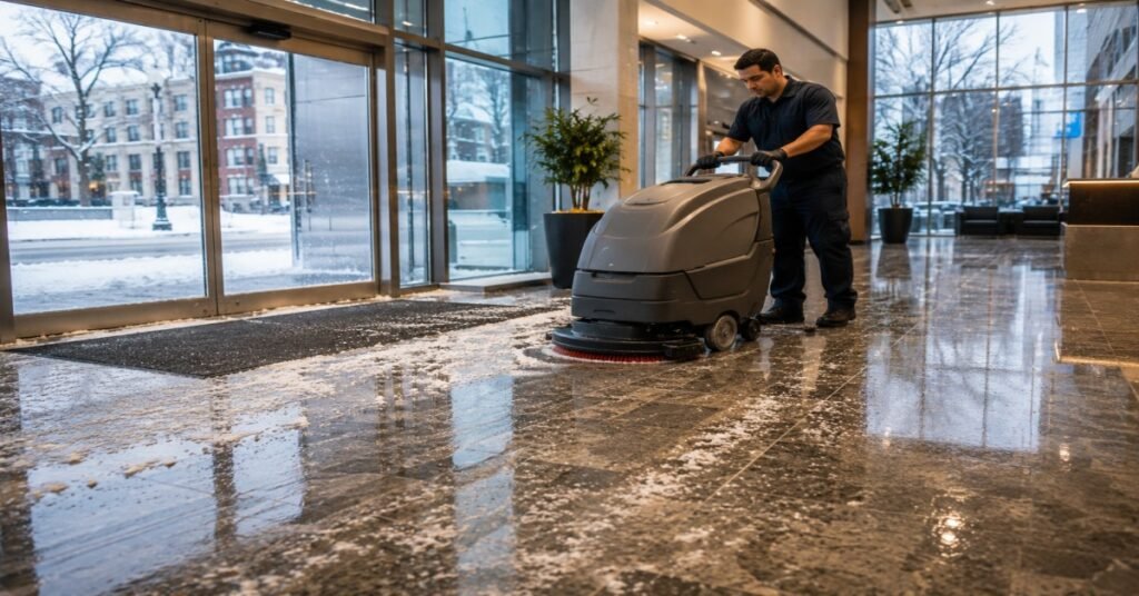 office floor maintenance Albany NY — winter salt protection by KD Cleaners