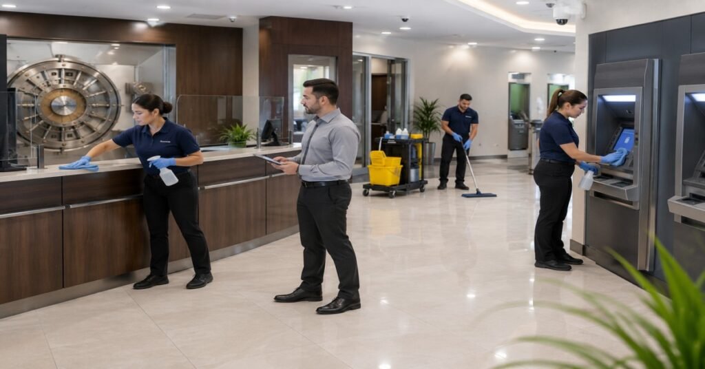 Secure bank janitorial services Albany NY financial building cleaning operations by KD Cleaners vetted evening staff.