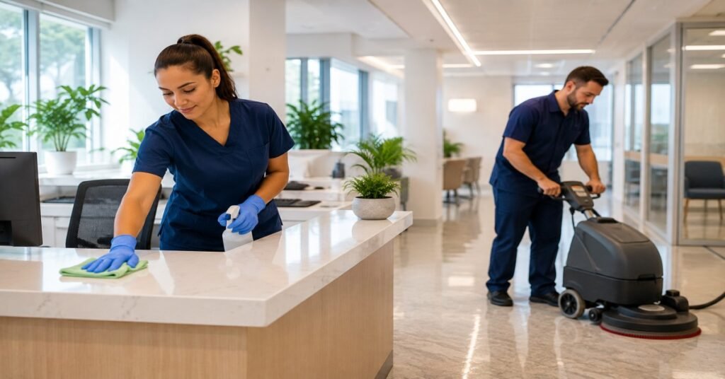 Premium commercial cleaning services Colonie NY workplace sanitation banner for local facility health compliance.