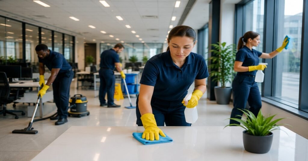 Infographic outlining 7 expert tips on how to choose commercial cleaning Albany businesses trust for workplace sanitation.