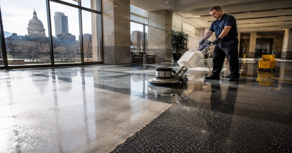 Professional commercial floor stripping and waxing in Albany NY on VCT tile