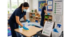 KD Cleaners team executing specialized daycare cleaning services Albany NY according to NYS OCFS sanitation standards