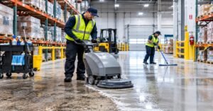 warehouse cleaning services Albany NY ride on auto scrubber maintaining distribution concrete floor