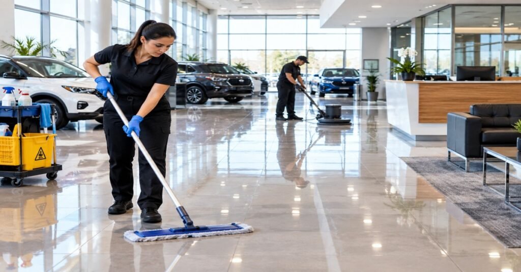Professional car dealership cleaning services Albany NY for showroom floors and service bays